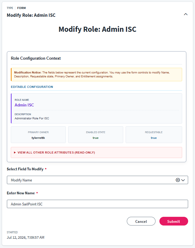 Modify Role Form