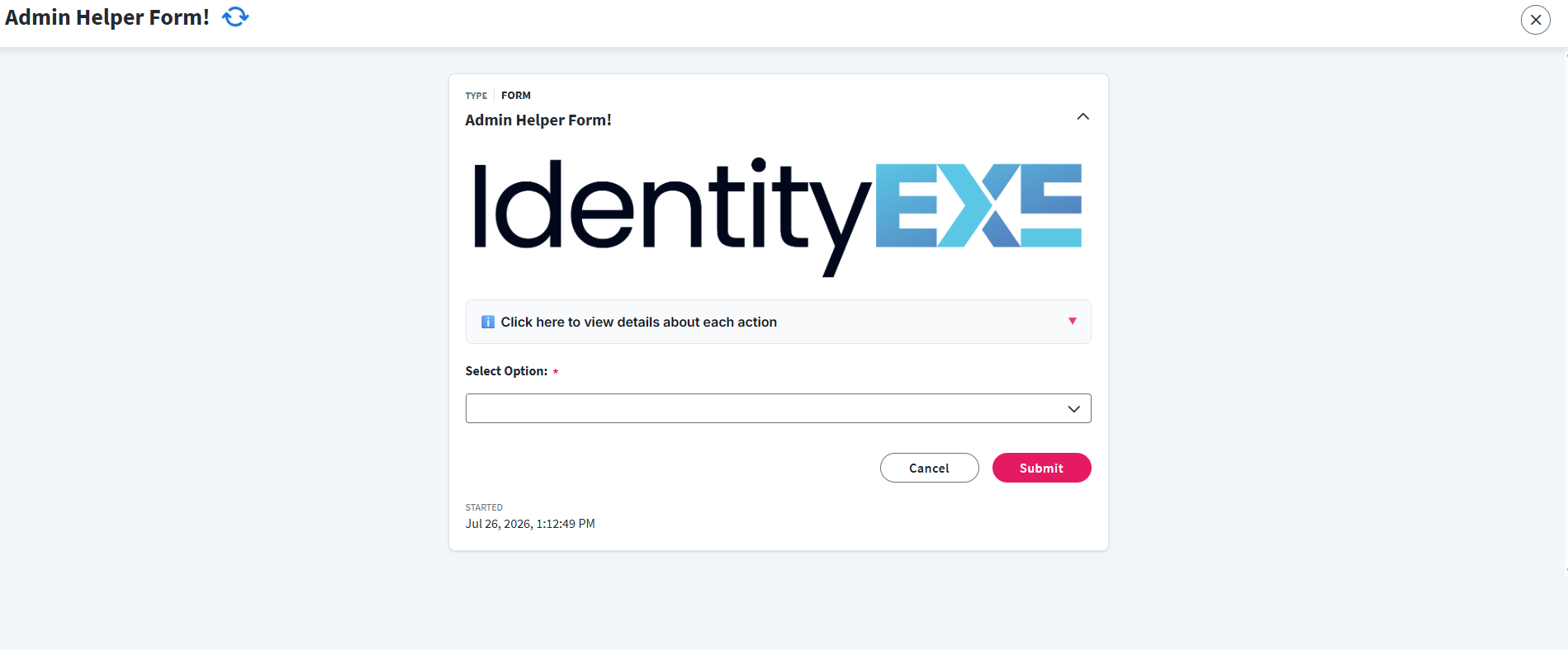 Admin Helper Form Execution