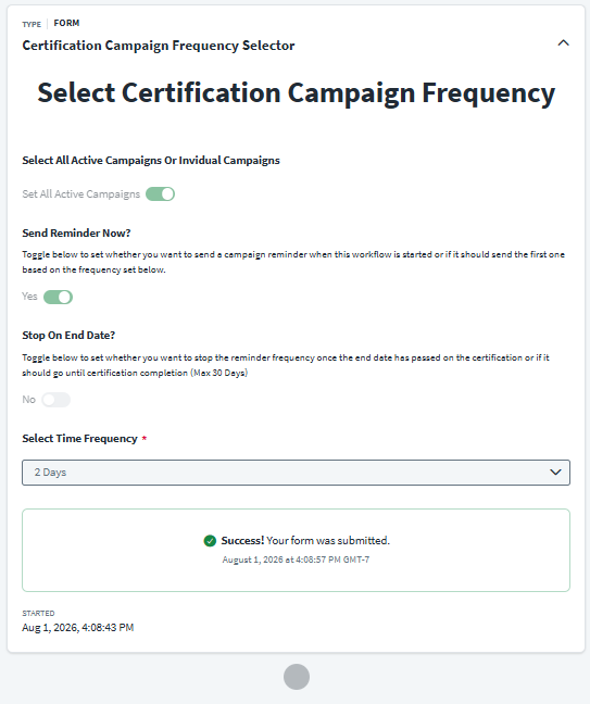Interactive form for configuring reminder frequency
