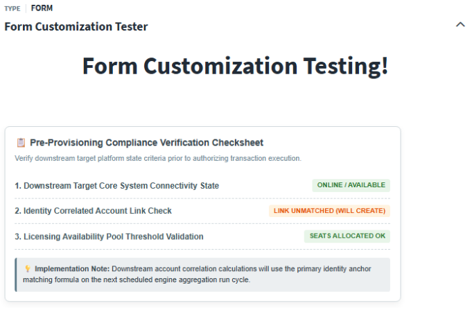 Pre-Provisioning Compliance Verification Checksheet UI