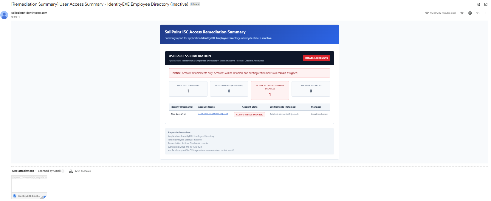 Email Notification - Disable Accounts
