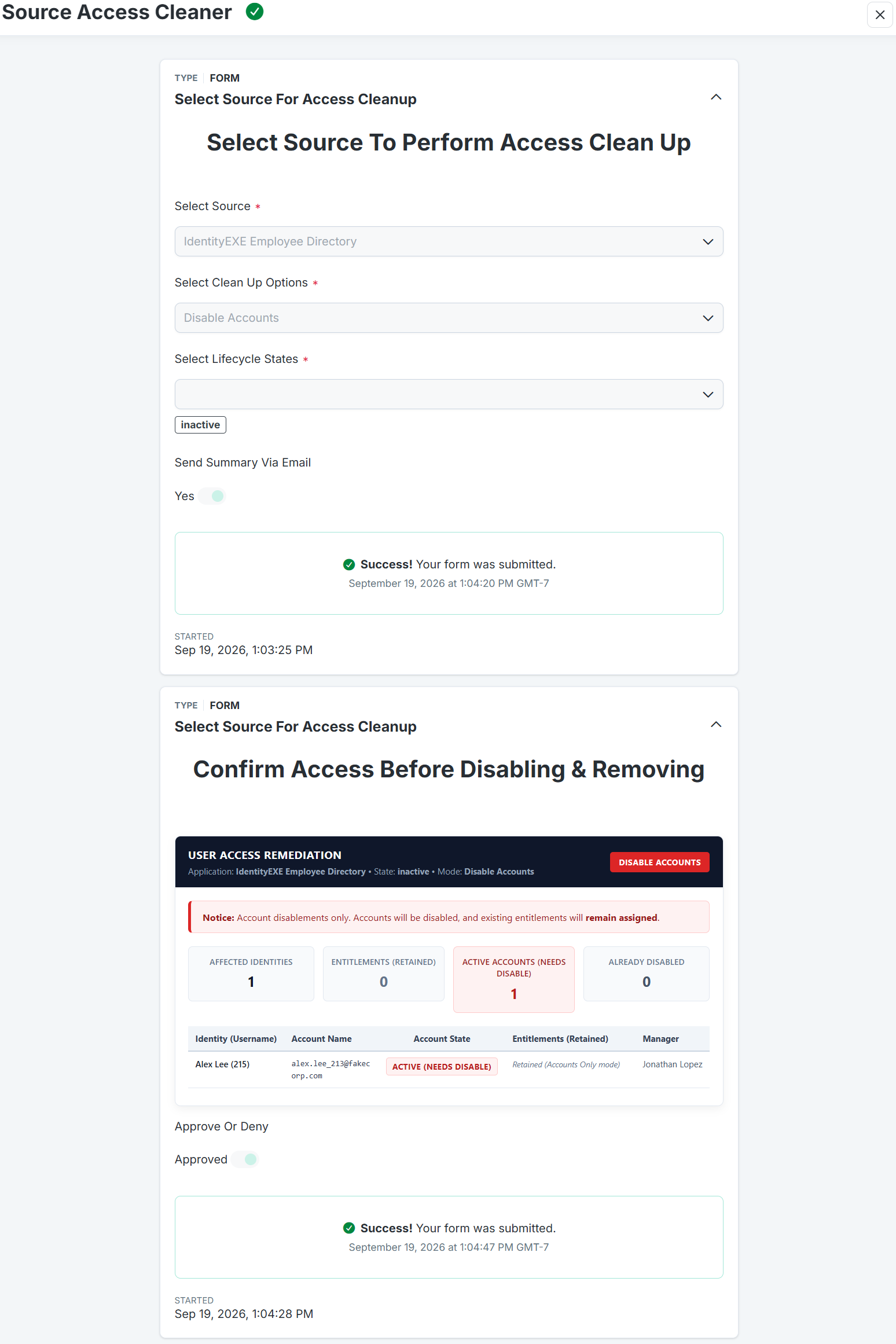 Form Selection - Disable Accounts