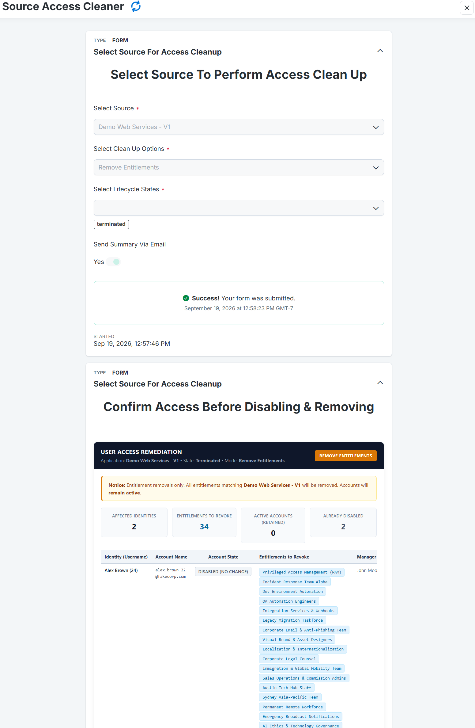 Form Selection - Remove Entitlements