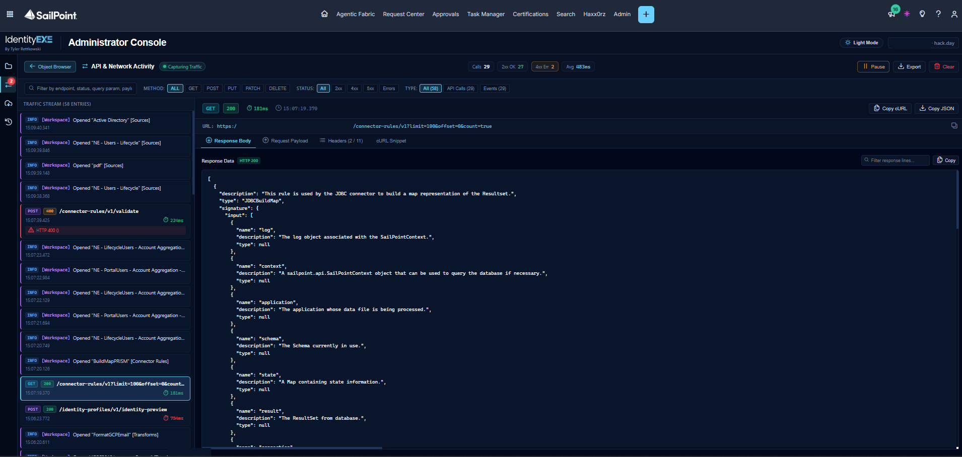 API and Network Activity Log Viewer