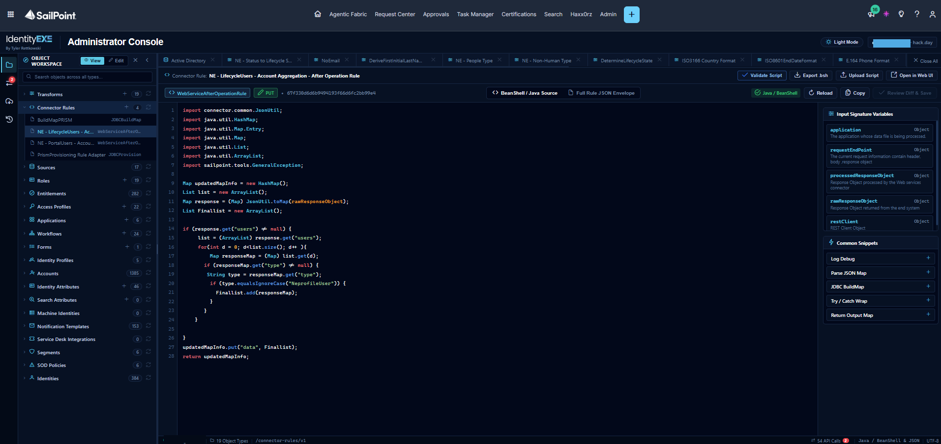 Connector Rule Studio Unescaped BeanShell Editor