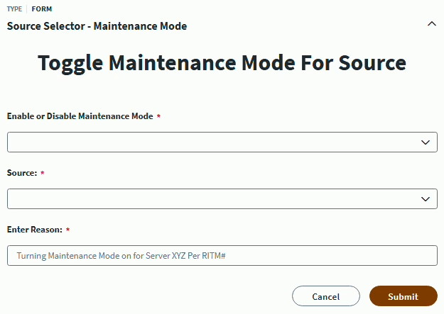 Interactive source selector with Enable/Disable dropdown